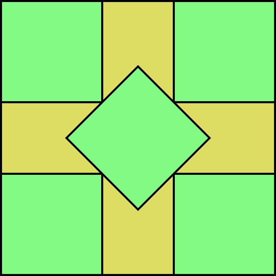 5 squares of unit side packed into a square with a side of 2+1/sqrt(2) (four are in the corners and one is in the middle rotated by 45 degrees)